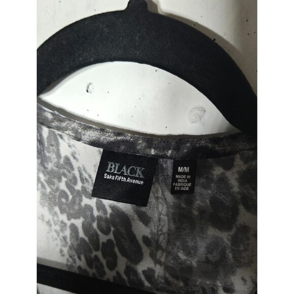 Black Saks Fifth Avenue Womens Printed Keyhole Neck Tunic Blouse Size Medium - Picture 8 of 13